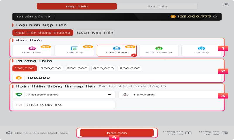Cách nạp tiền Bsport Bằng thẻ cào điện thoại